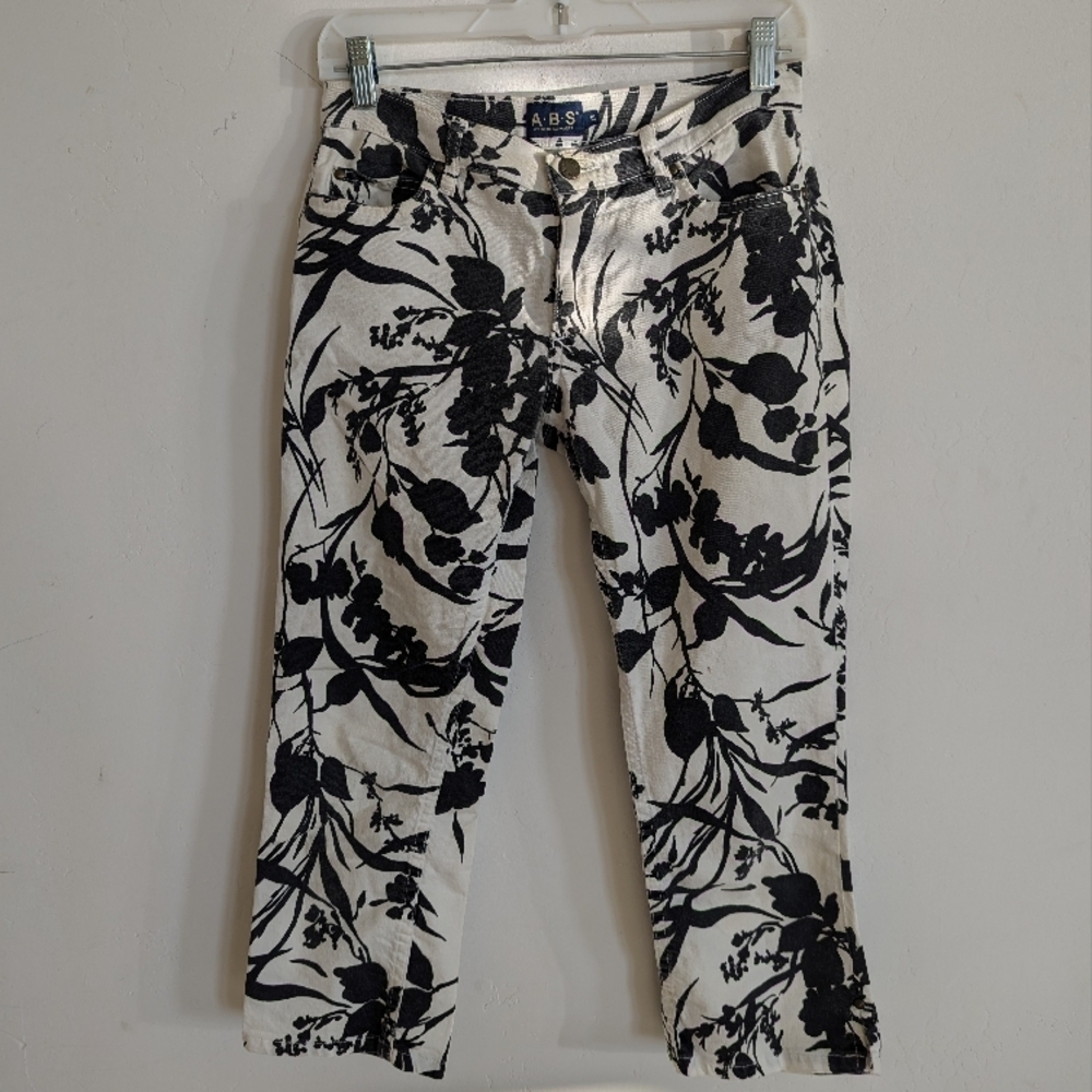 Black and White Floral Ankle Jeans